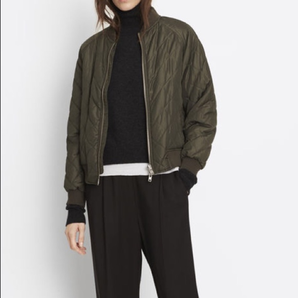 Vince Quilted Bomber Jacket in Olive Green